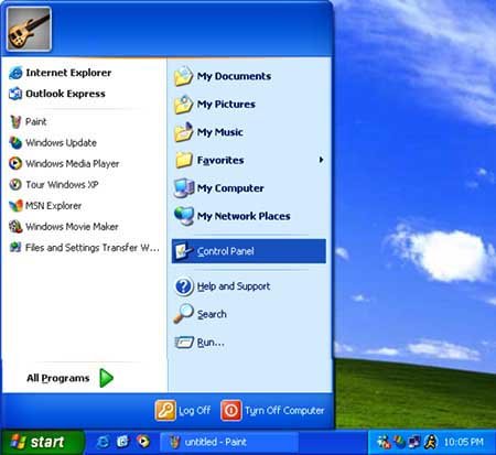 Control Panel on the Start Menu