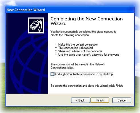 Cmpleting the New Connection Wizard