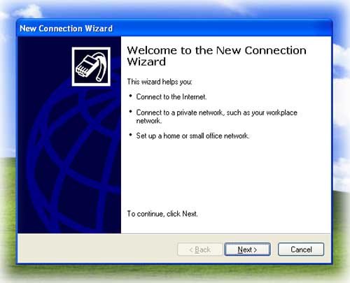Welcom to the New Connection Wizard