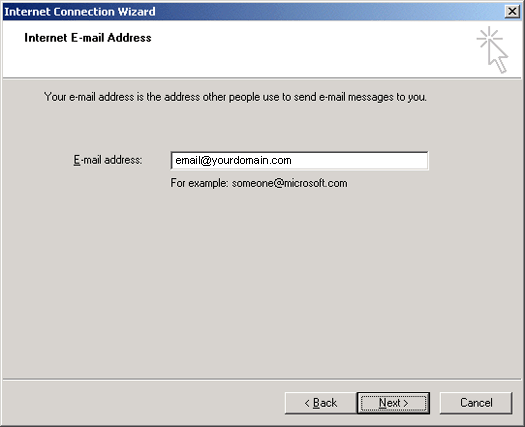Internet E-mail Address Screen
