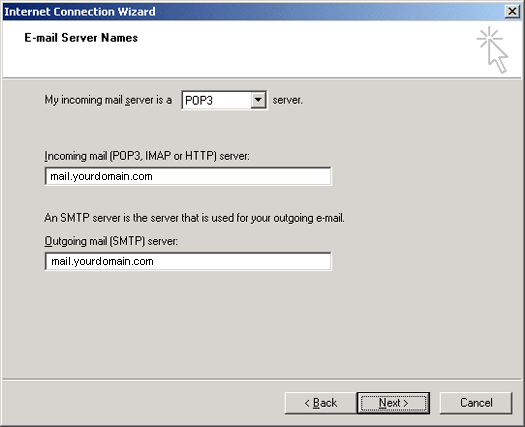 Email Server Names Screen
