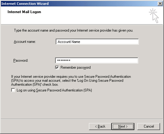 Internet Mail Logon Screen
