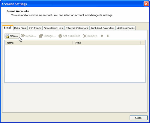 Email Accounts Screen