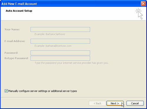 Auto Account Setup Screen